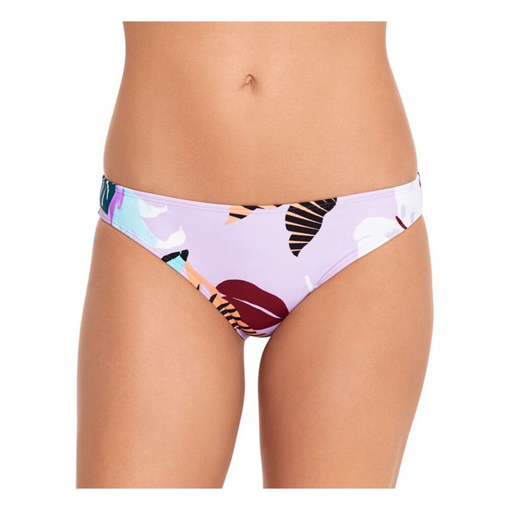 SALT + COVE Women's Purple Cinched-Back Just Fronds Hipster Swimsuit Bottom L